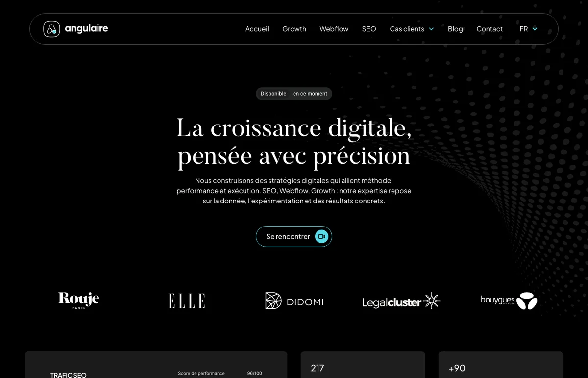Homepage of the Angular Website, SEO and Growth Marketing Agency in Paris