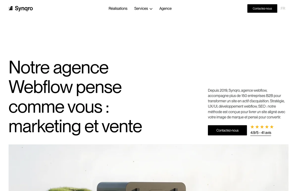 Homepage of Synqro, B2B Webflow agency since 2019