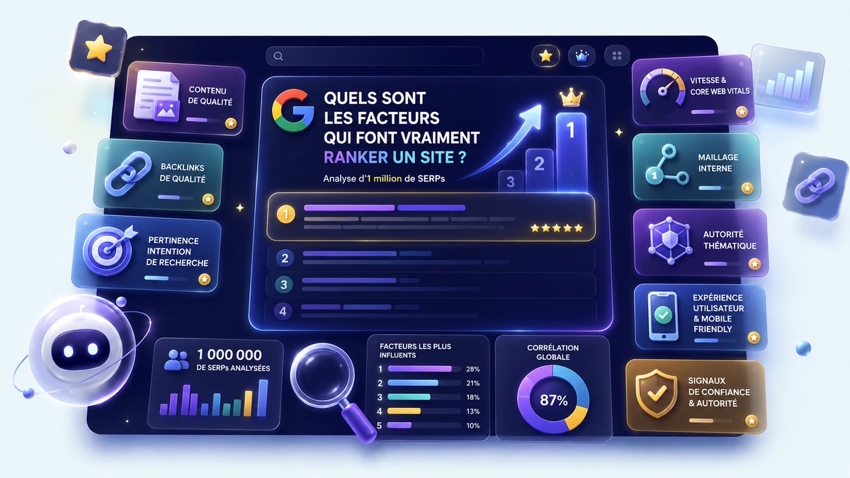 Illustration principaux facteurs de ranking d'un site web sur Google
