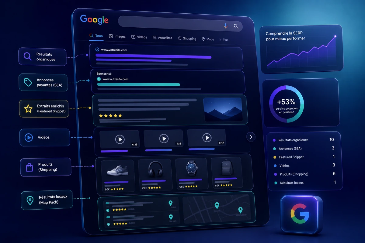 Illustration SERP Google : comprendre la page de résultats de recherche