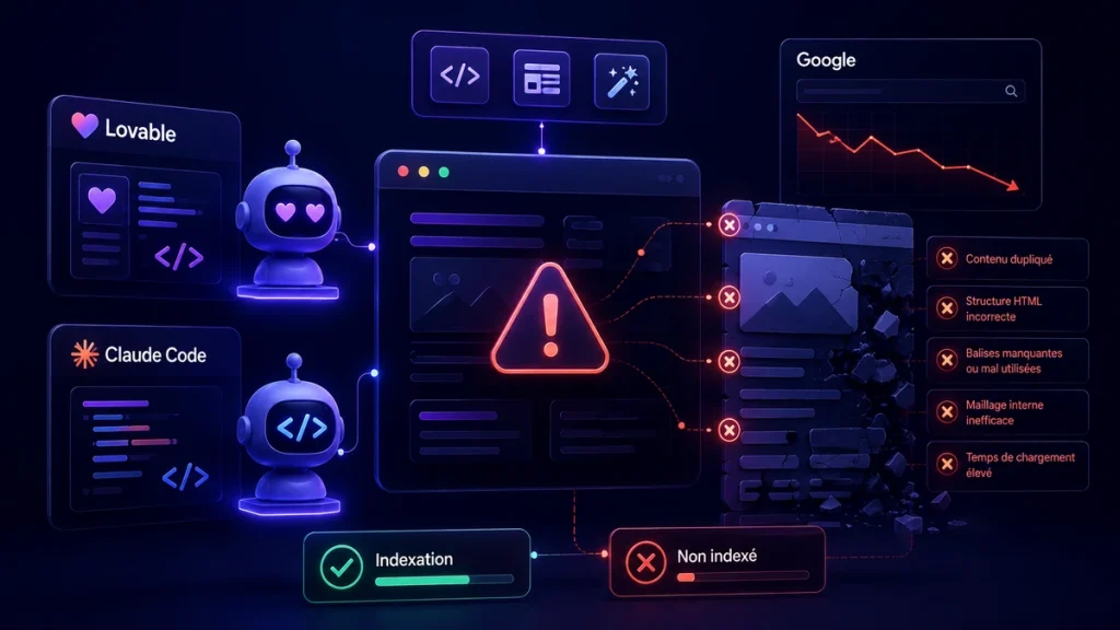 Illustration Lovable et SEO : risques d'indexation des sites générés par IA