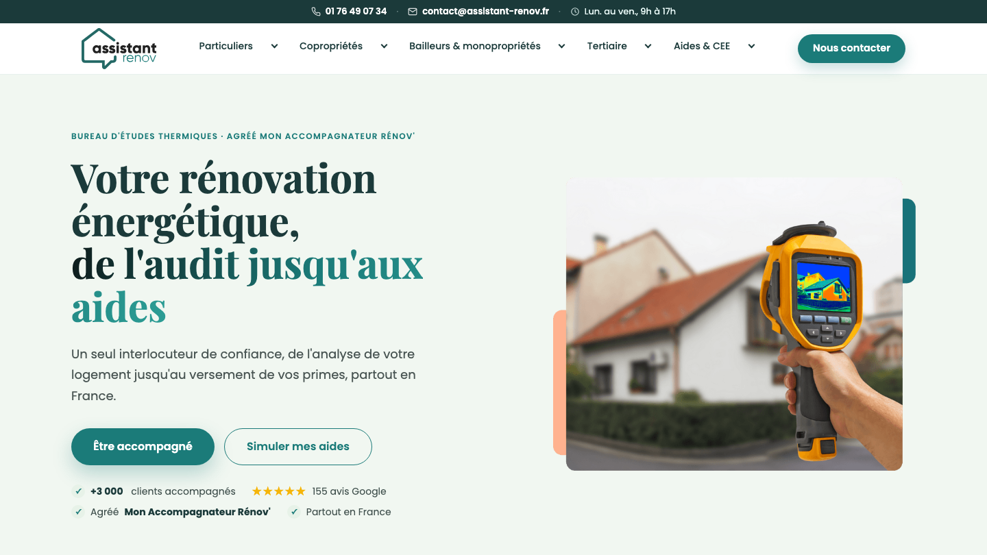Page d'accueil du site Assistant Rénov