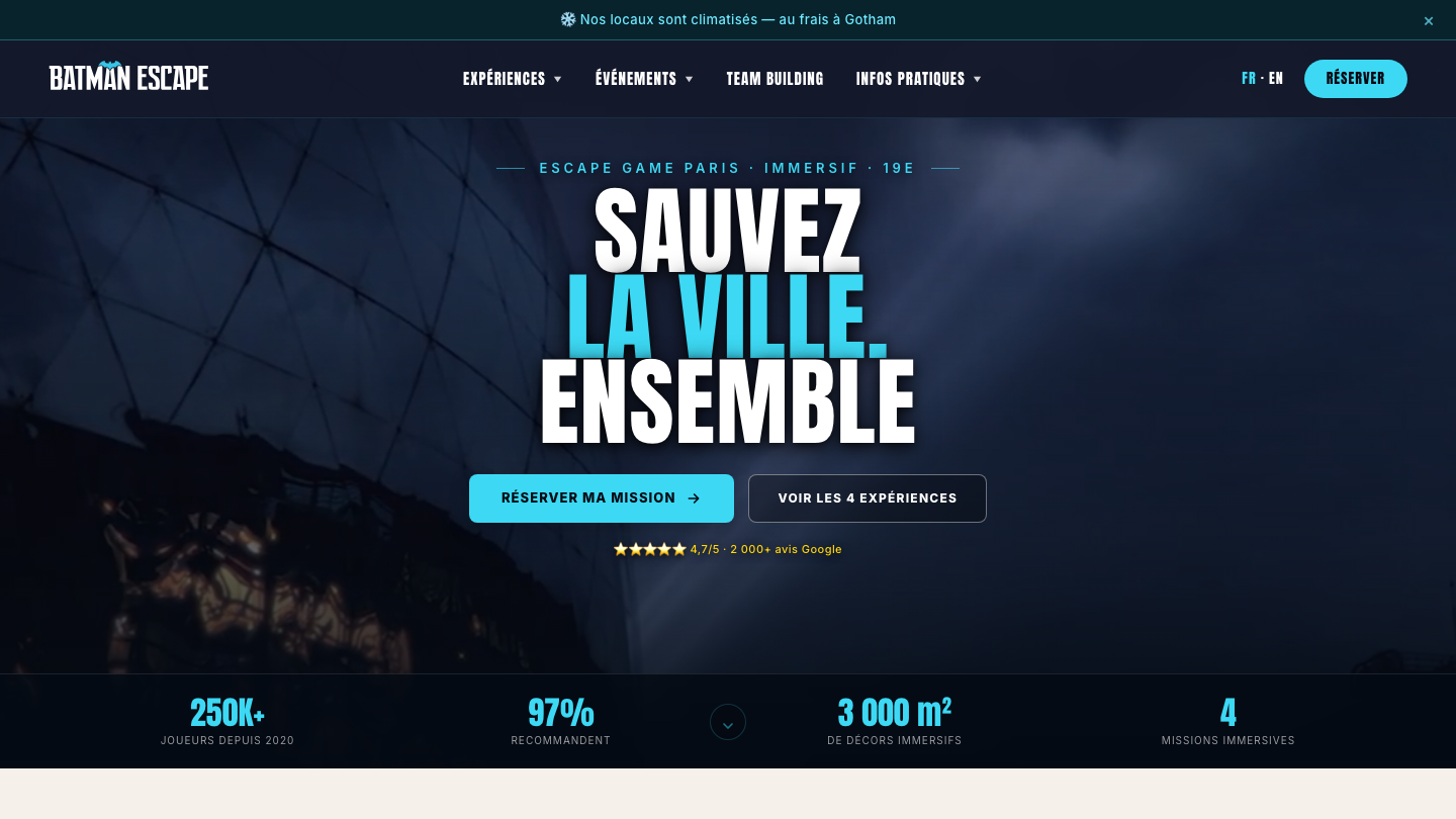 Page d'accueil du site Batman Escape