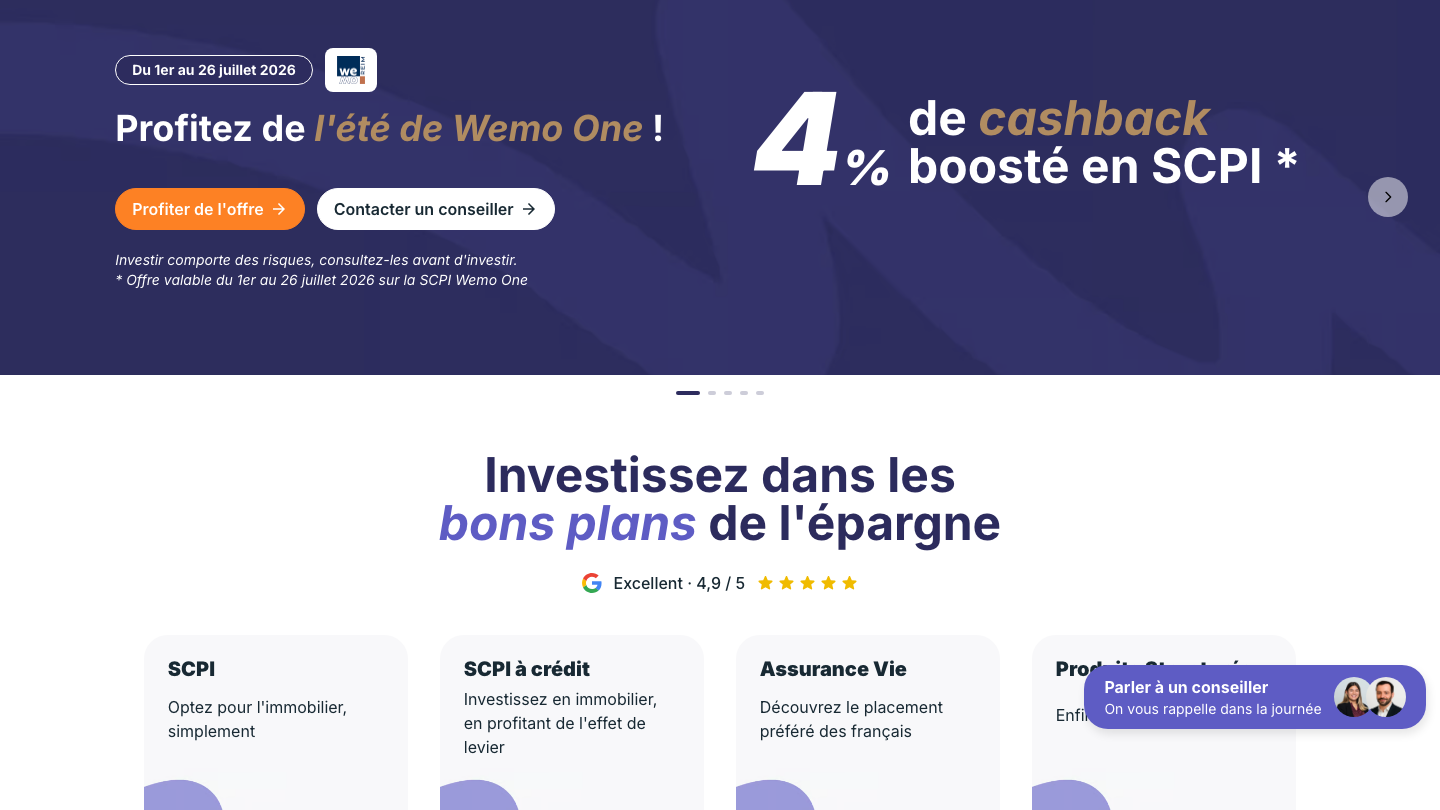 Page d'accueil du site epargnoo