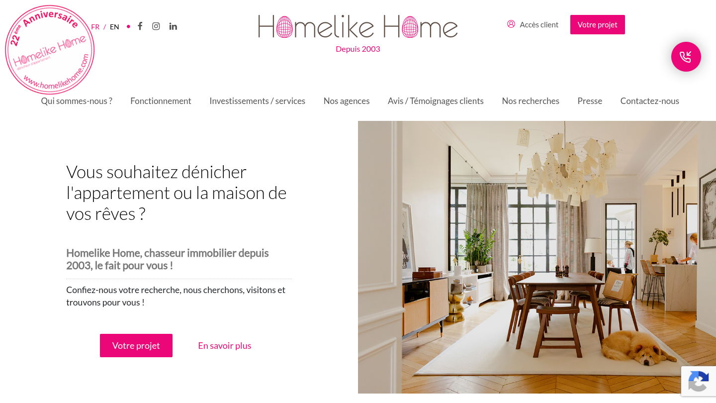 Page d'accueil du site Homelike Home