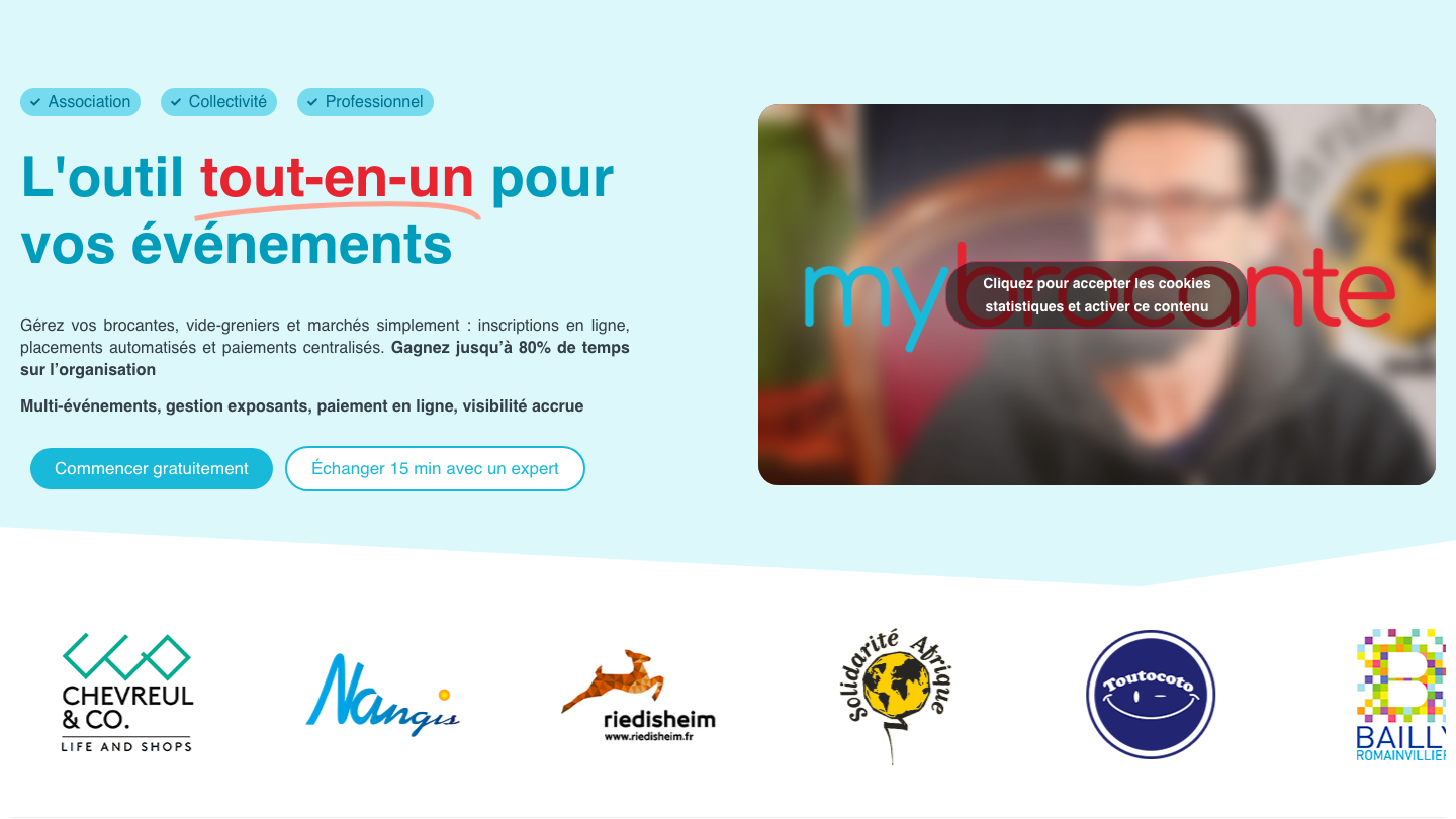 Page d'accueil du site MyBrocante