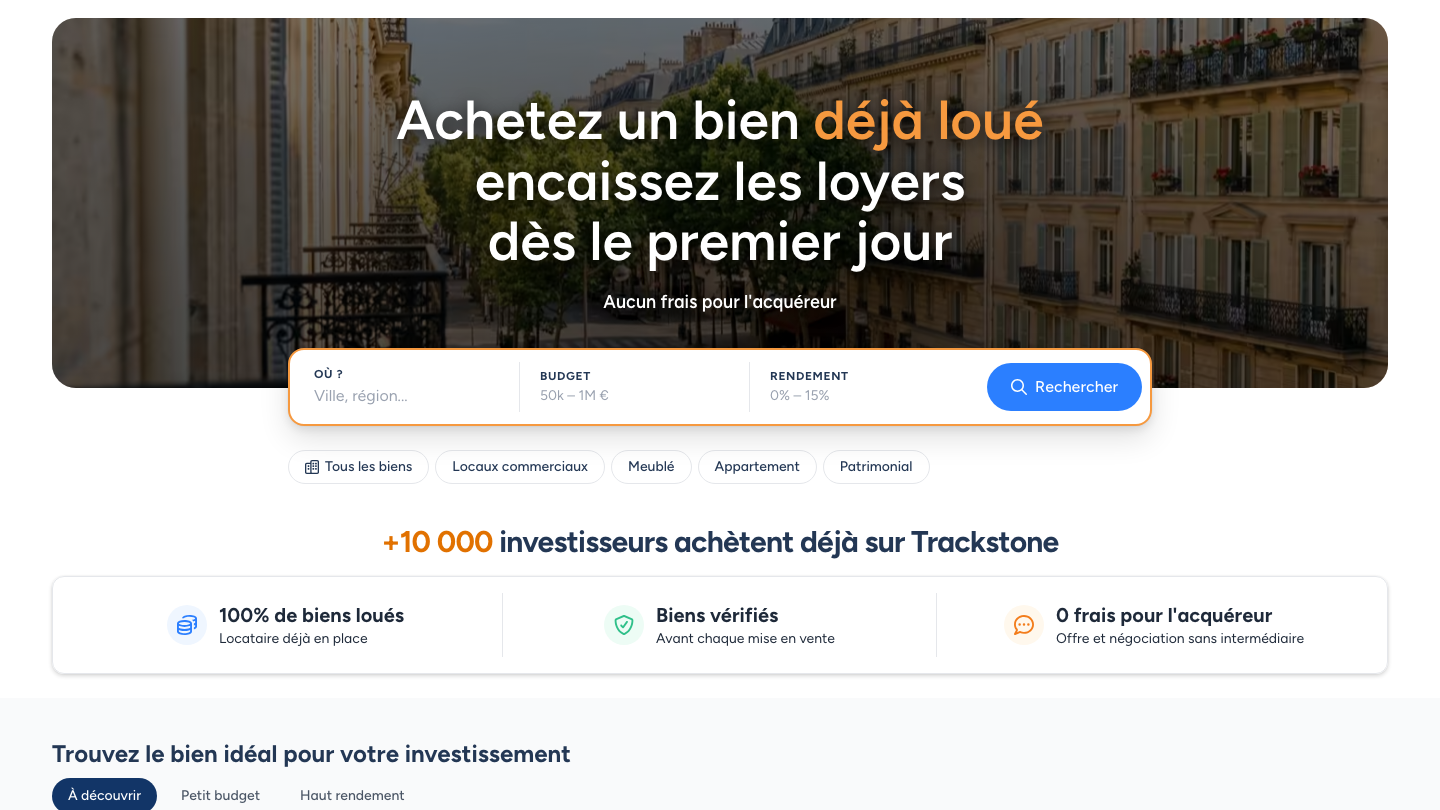 Page d'accueil du site Trackstone
